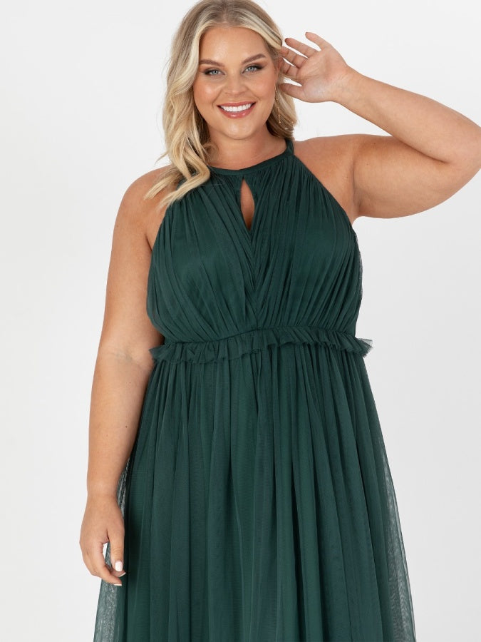 Anaya Emerald Green Keyhole Halter Neck Maxi Dress