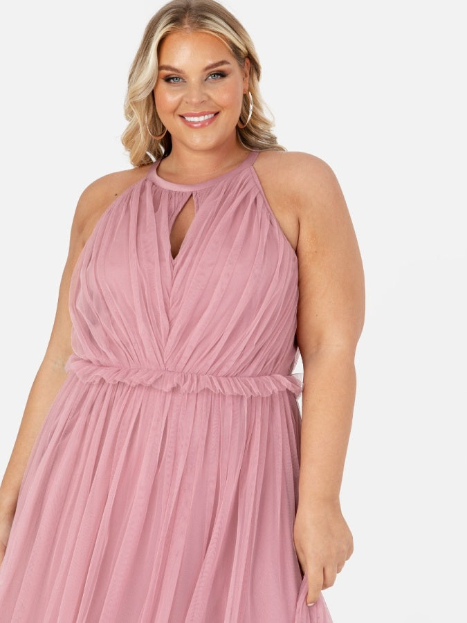 Anaya Blush Pink Keyhole Halter Neck Maxi Dress