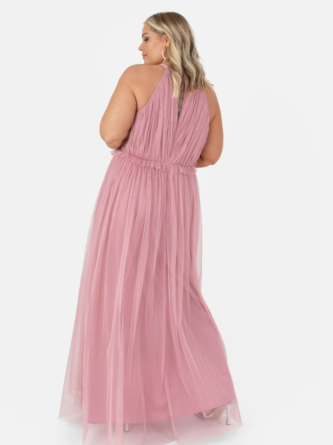 Anaya Blush Pink Keyhole Halter Neck Maxi Dress