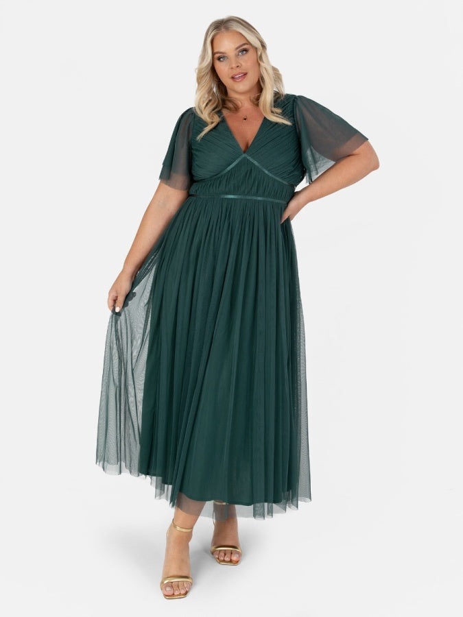 Anaya Emerald Green Ribbon Detail Midi Dress