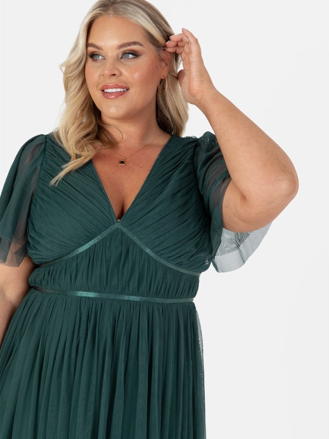 Anaya Emerald Green Ribbon Detail Midi Dress