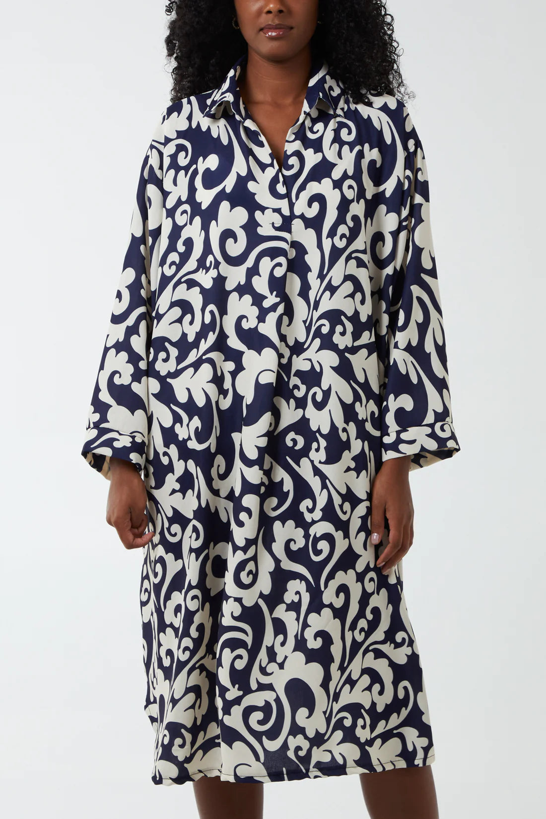 V-Neck Collar Shirt Dress