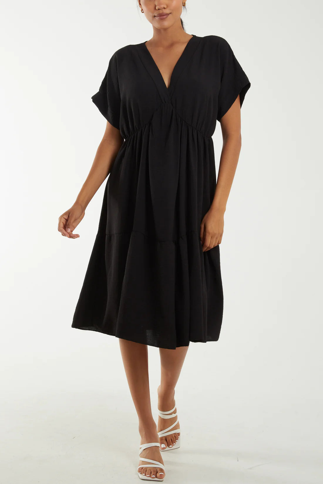 V-Neck Tiered Midi Dress