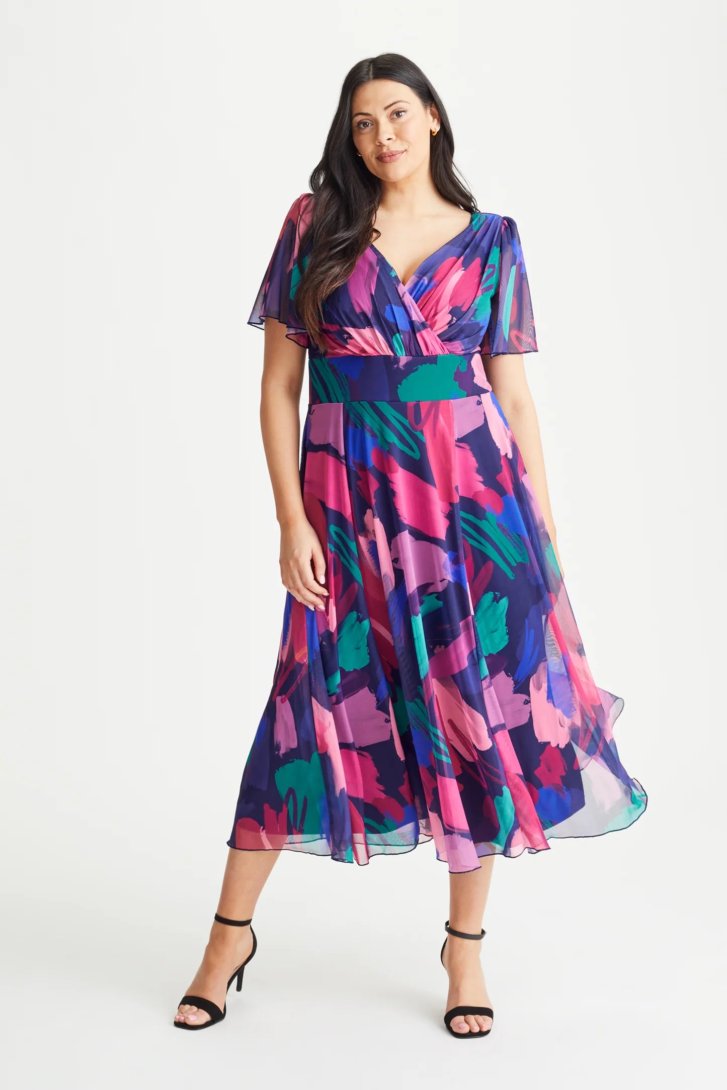 Scarlett & Jo Victoria Navy Magenta Midi Dress