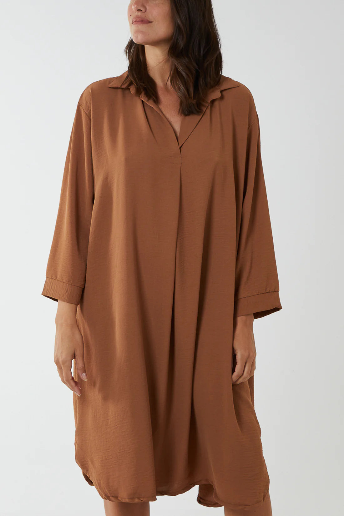 V-Neck Collar Shirt Dress