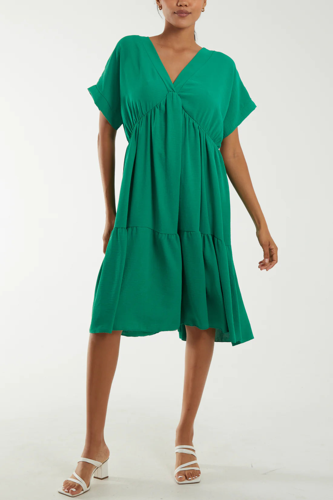 V-Neck Tiered Midi Dress