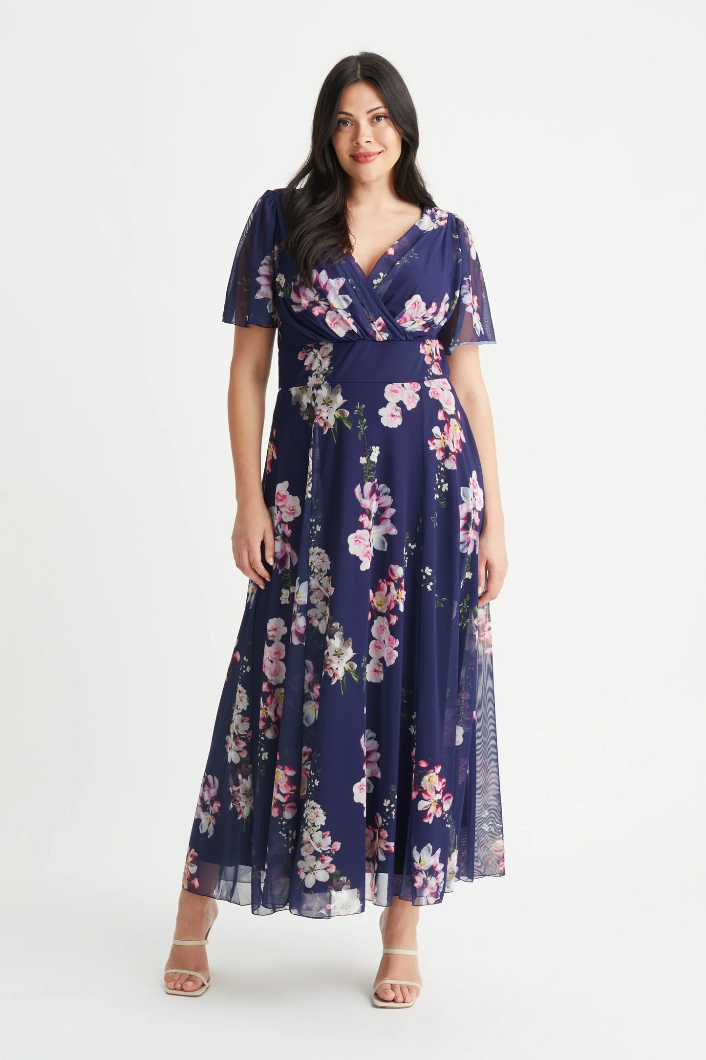 Scarlett & Jo Isabelle Navy Pink Flower Maxi Dress