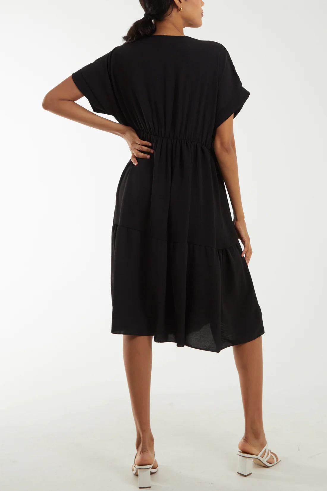 V-Neck Tiered Midi Dress
