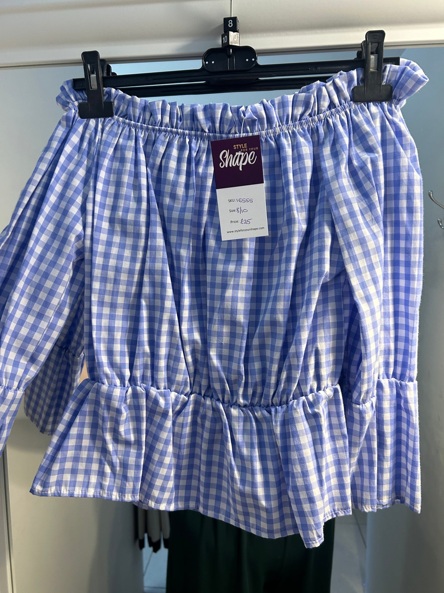 Blue Bardot Chequered Top