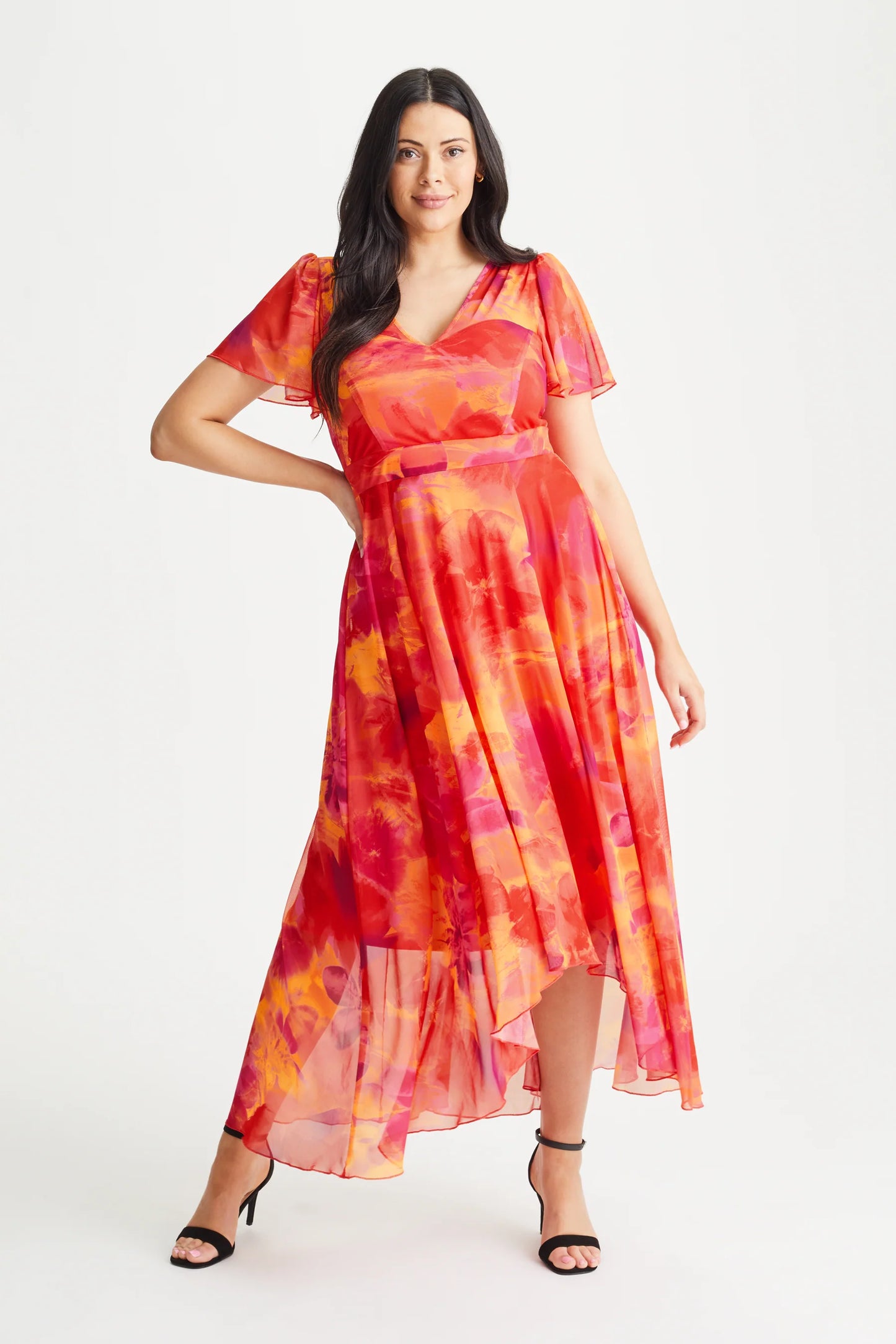 Scarlett & Jo Tilly Orange Floral Print Sweetheart Dress