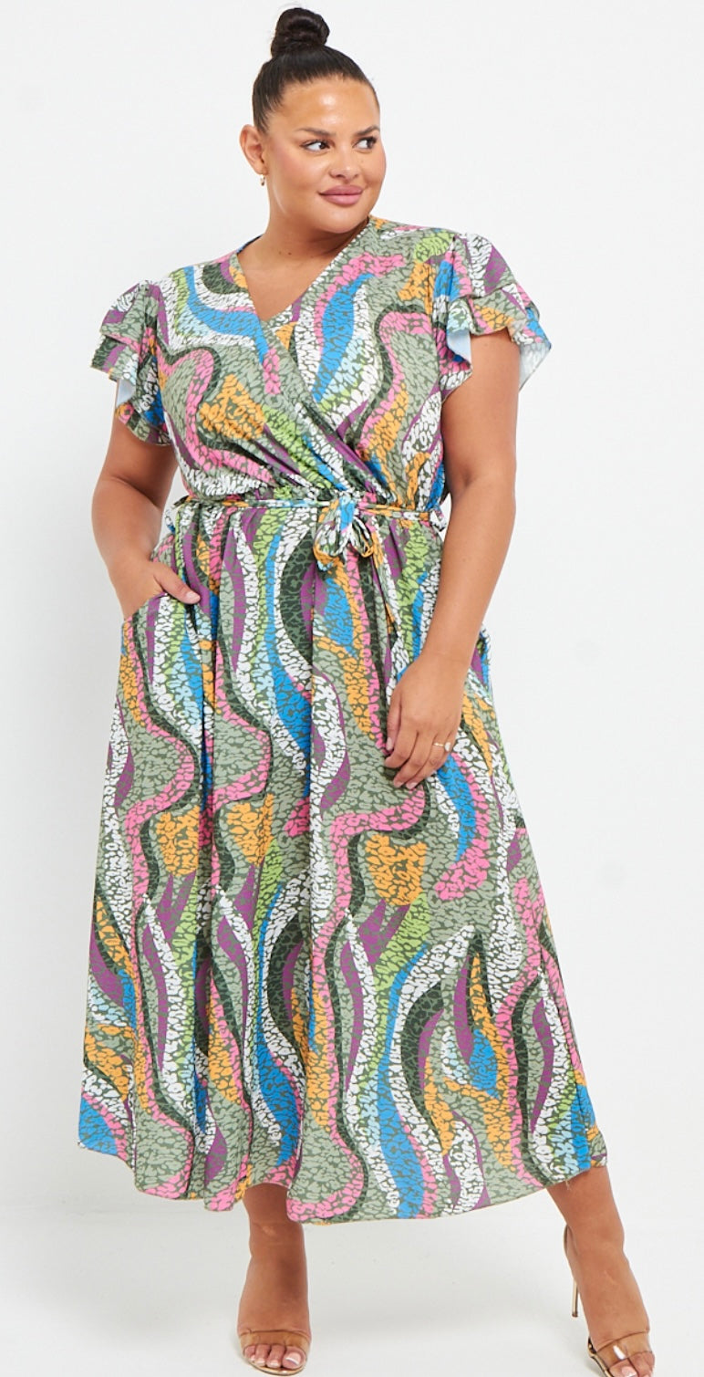 Wrap Maxi Dress With Frill Sleeve
