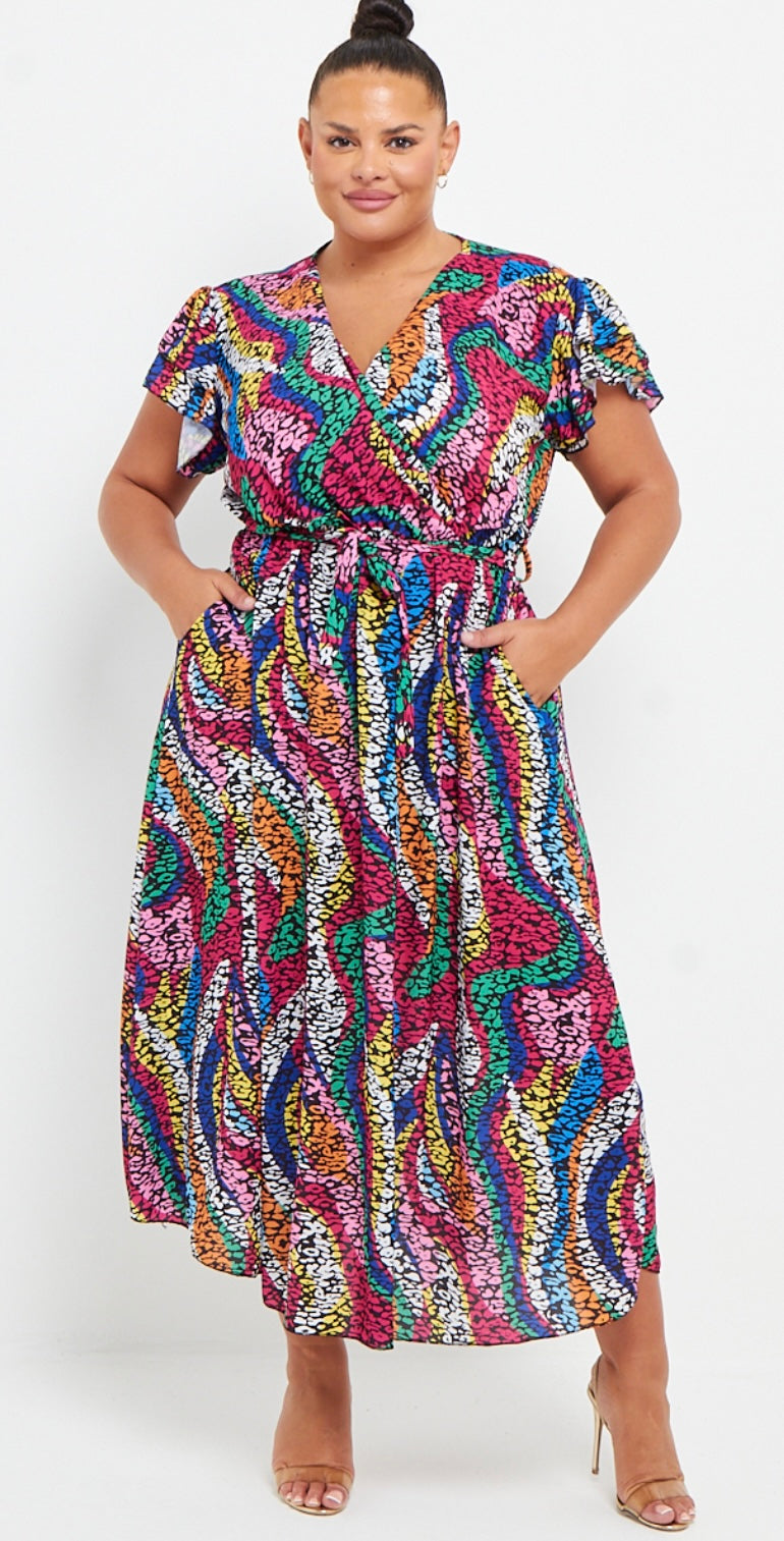 Wrap Maxi Dress With Frill Sleeve