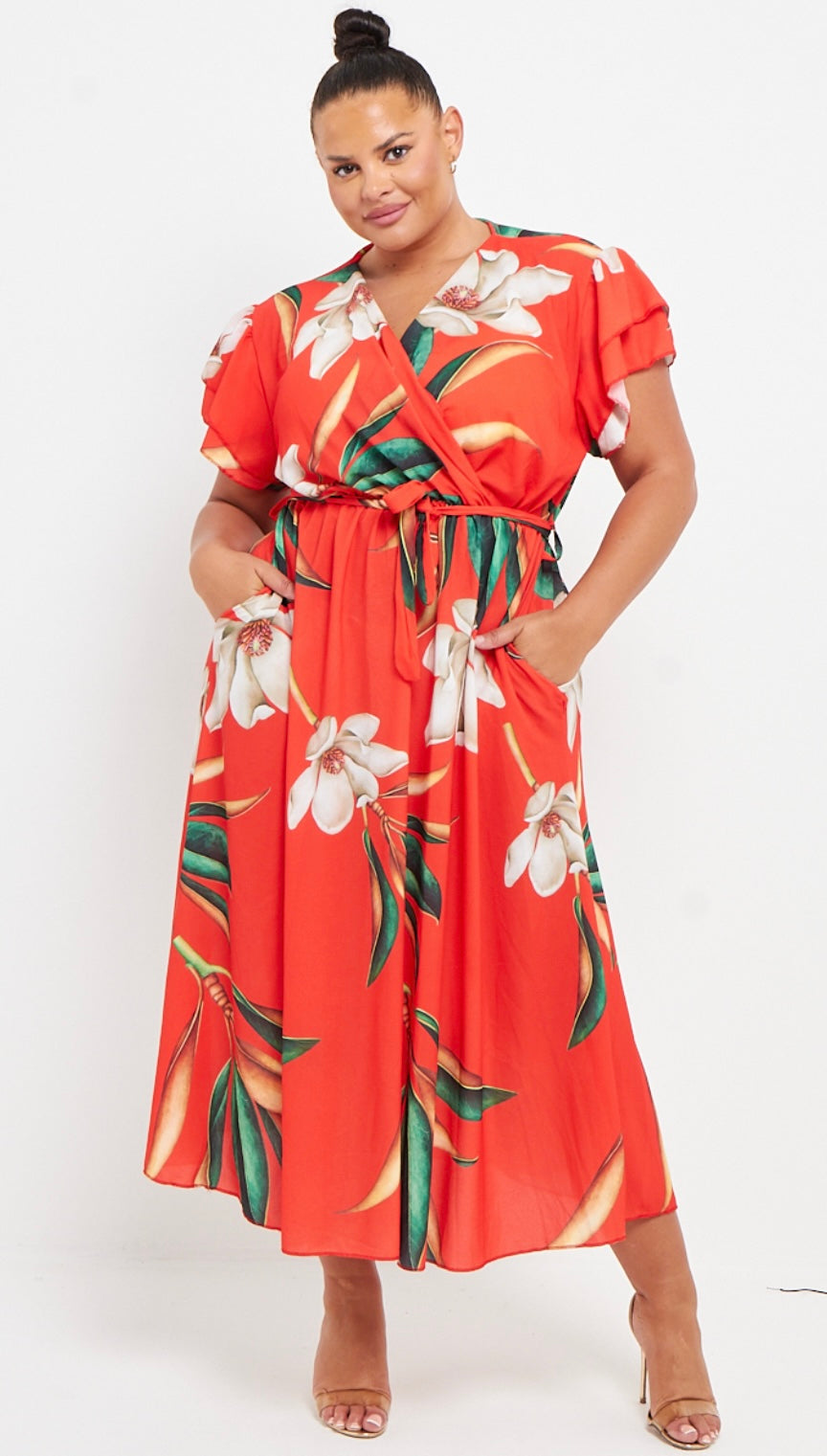 Wrap Maxi Dress With Frill Sleeve