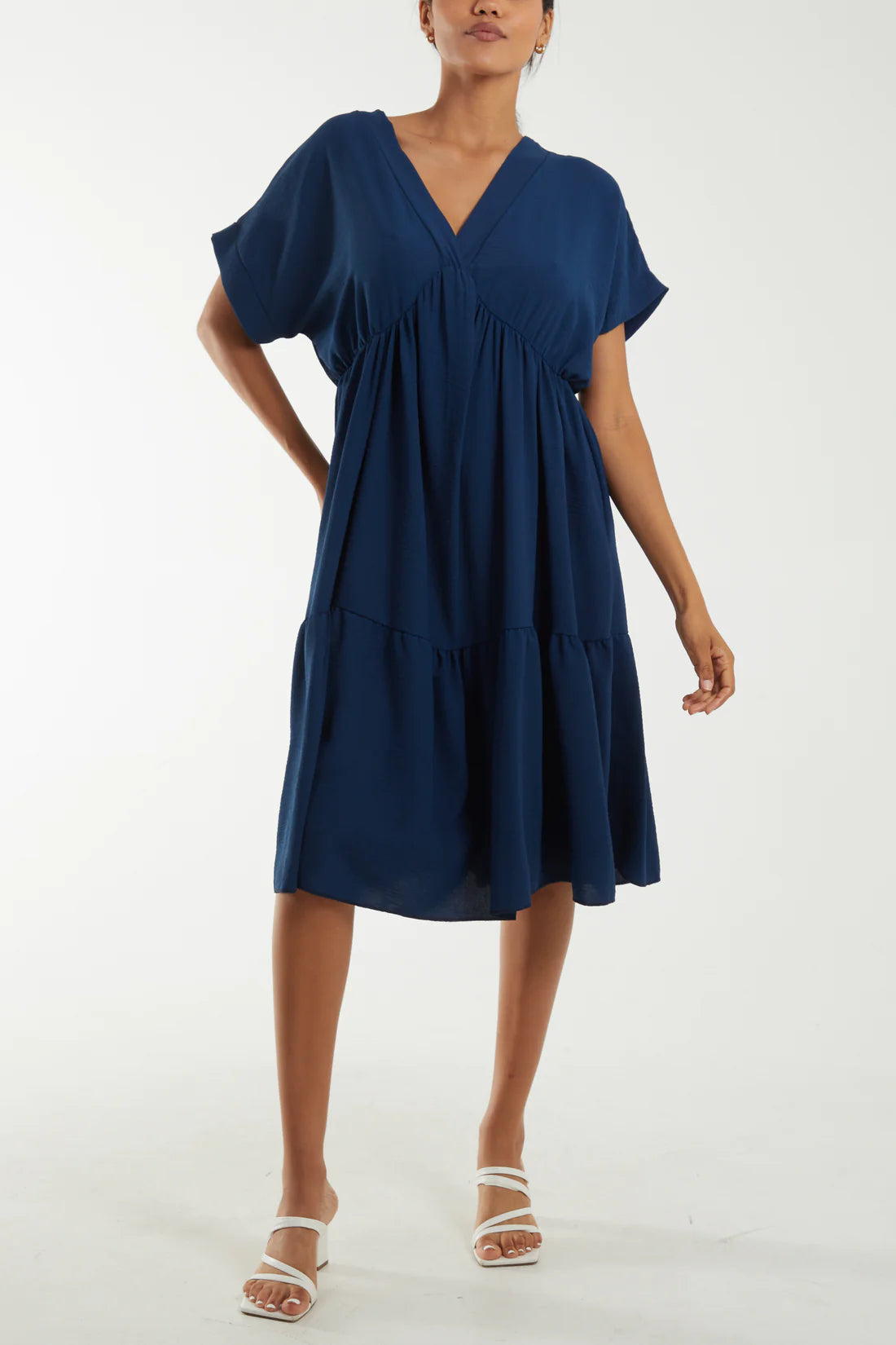 V-Neck Tiered Midi Dress