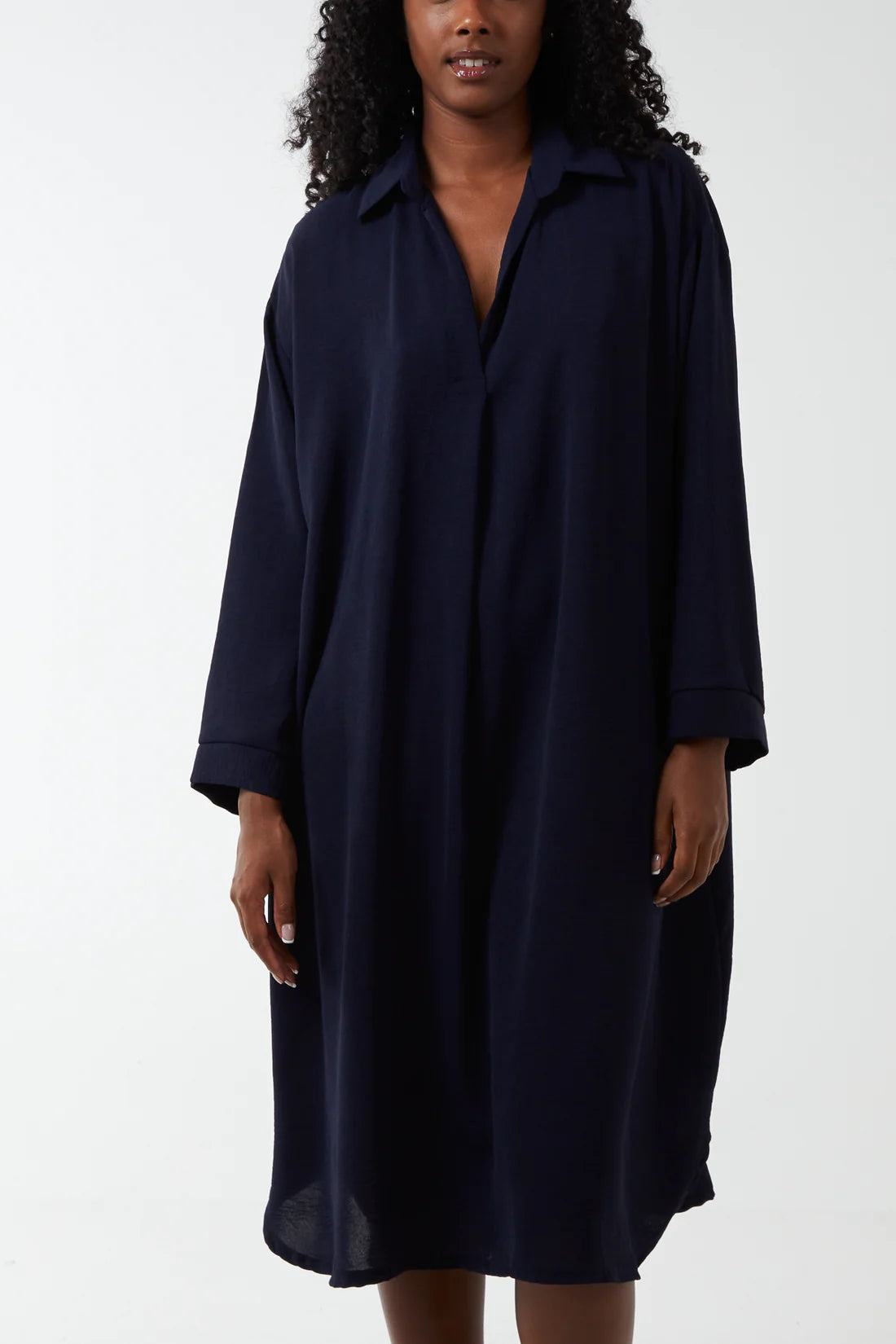 V-Neck Collar Shirt Dress