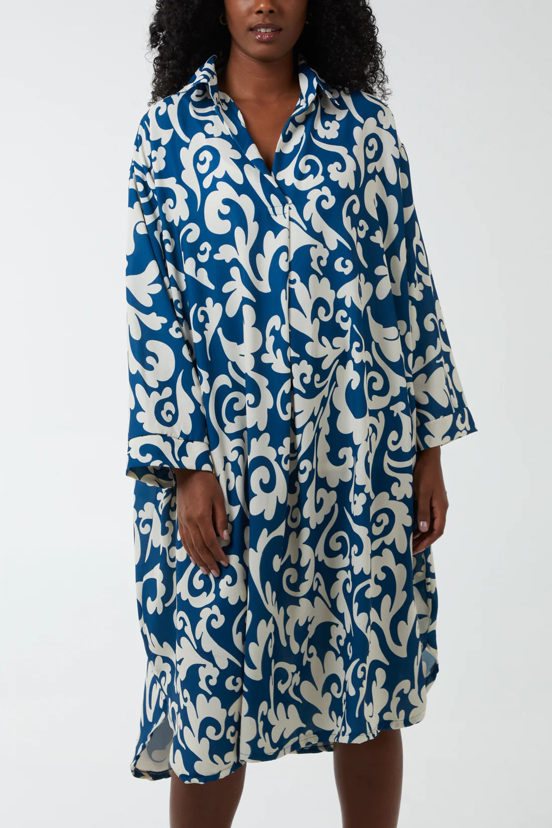 V-Neck Collar Shirt Dress