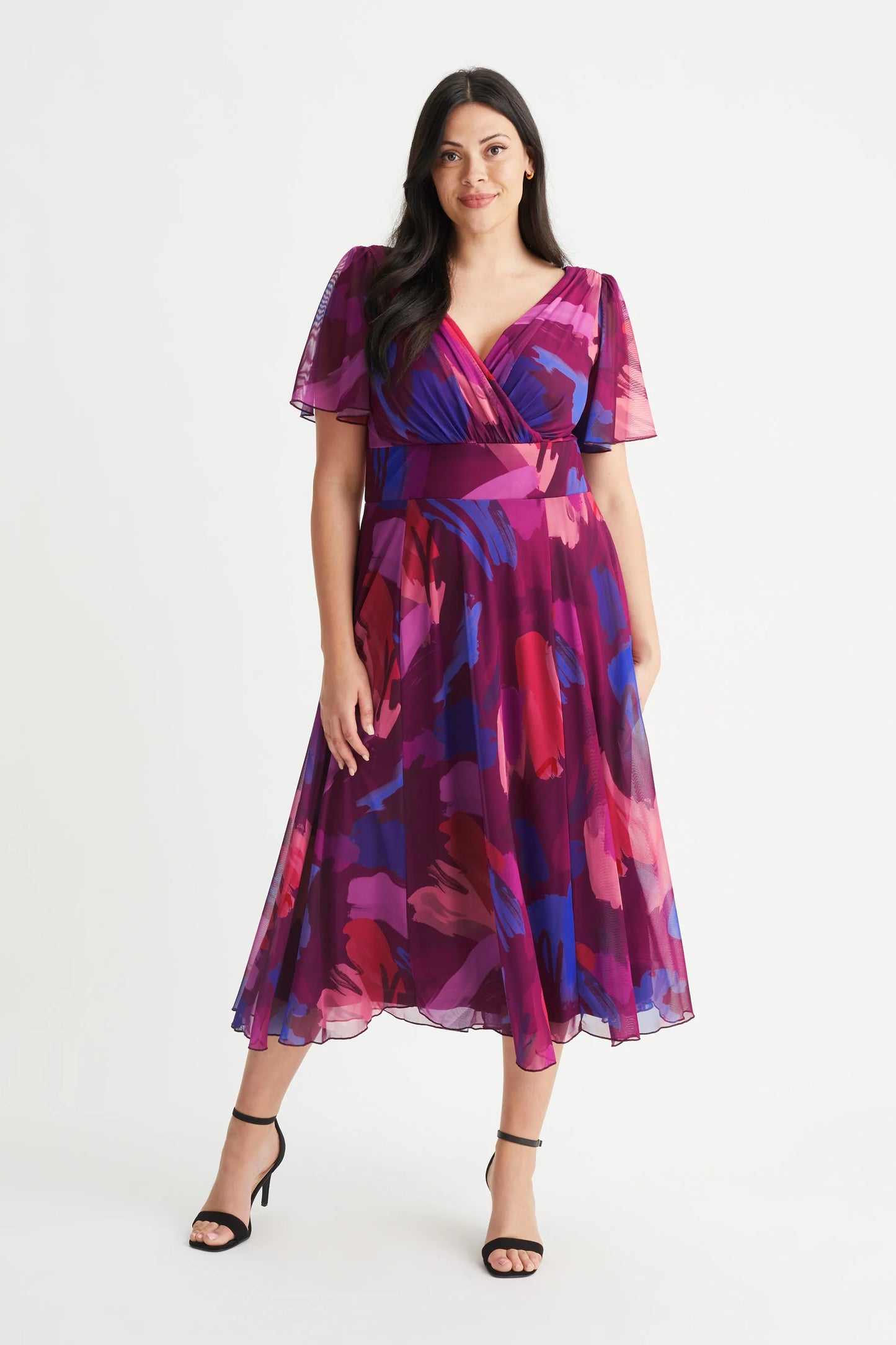 Scarlett & Jo Victoria Magenta Splash Midi Dress
