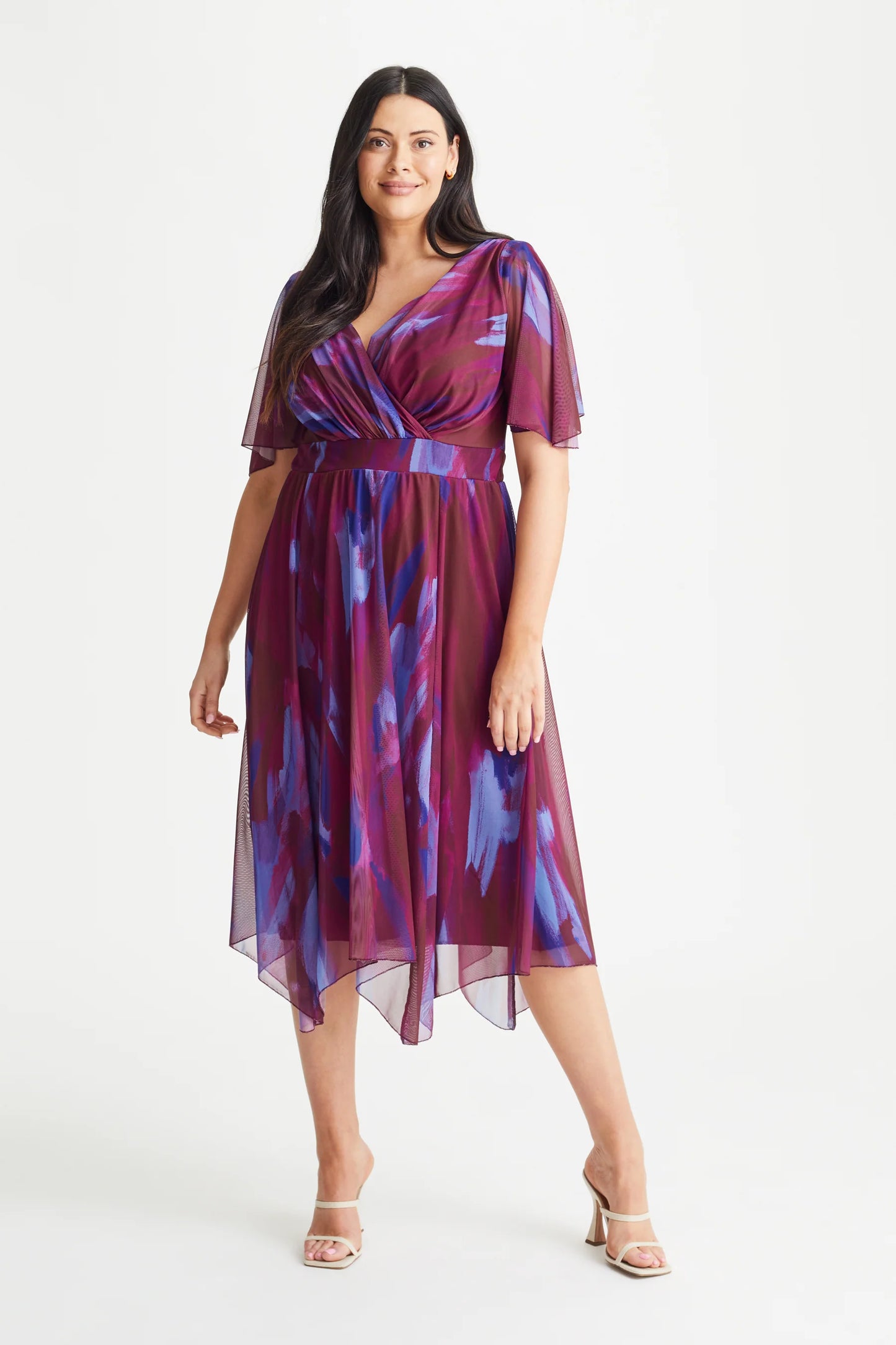 Scarlett & Jo Julie Magenta Blue Hanky Hem Midi Dress