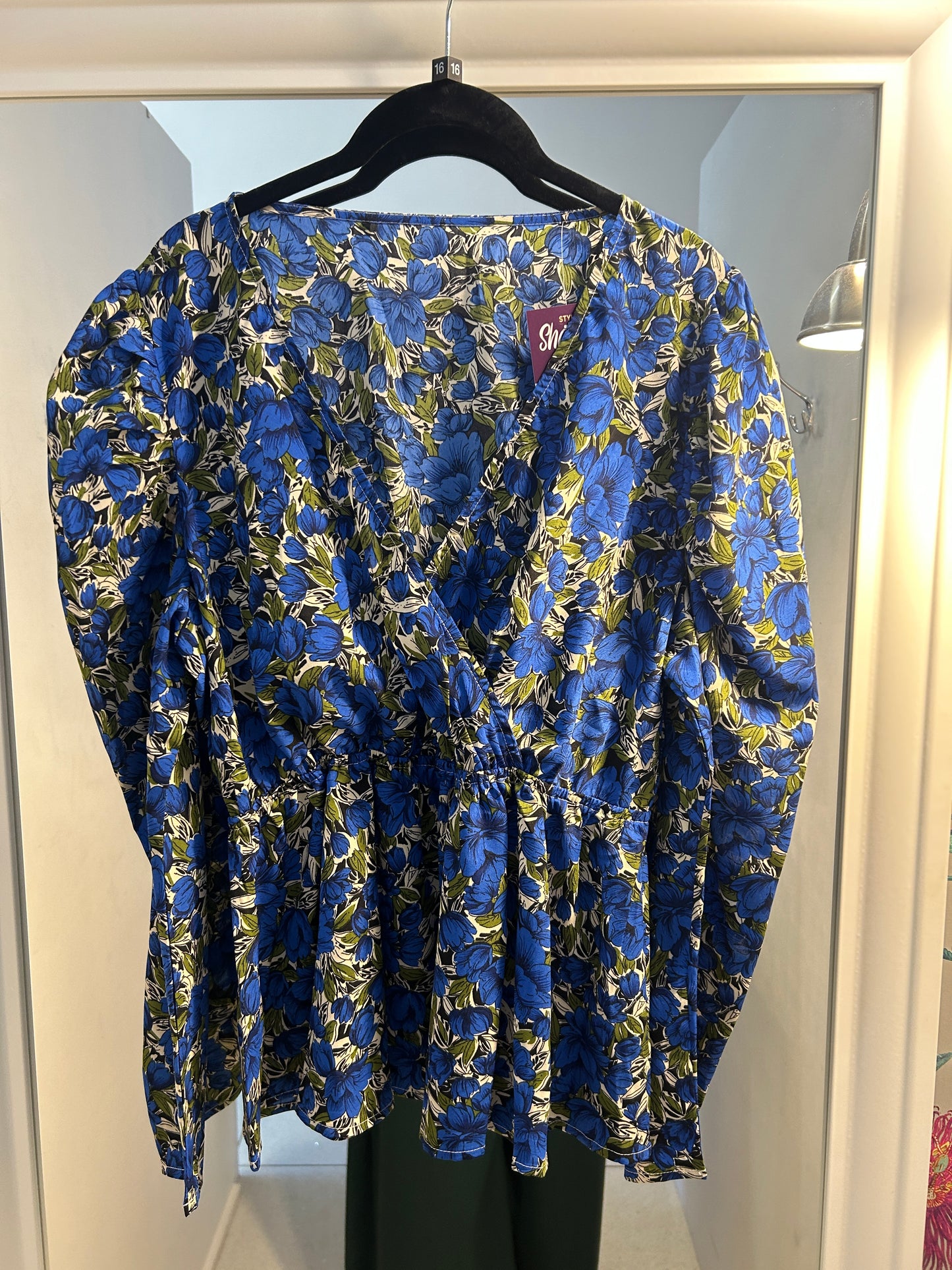 Blue Floral Wrap Blouse