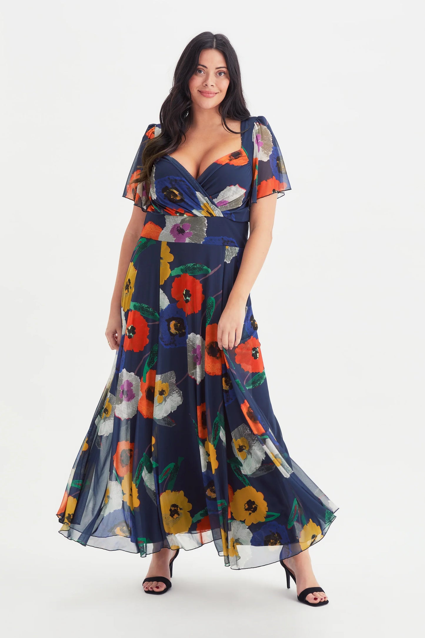 Scarlett & Jo Kemi Navy Poppy Print Maxi Dress
