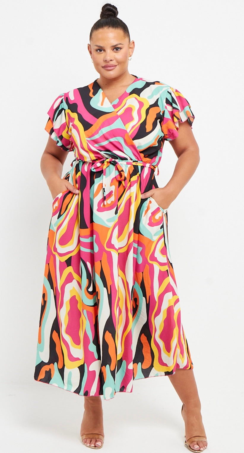 Wrap Maxi Dress With Frill Sleeve