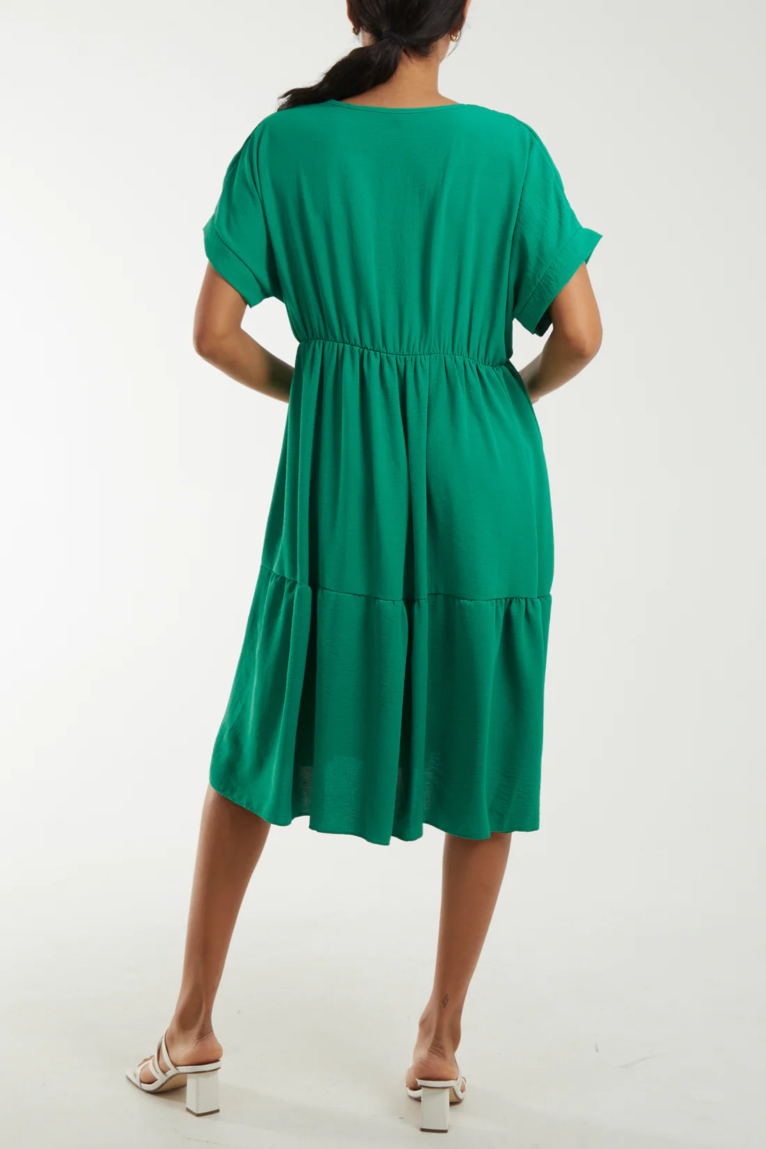 V-Neck Tiered Midi Dress