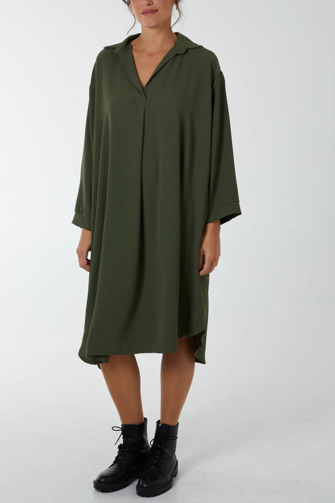 V-Neck Collar Shirt Dress