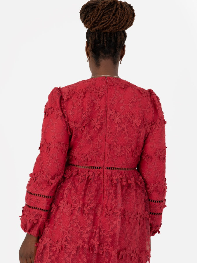 Maya 3D Floral Embroidered Midi Dress