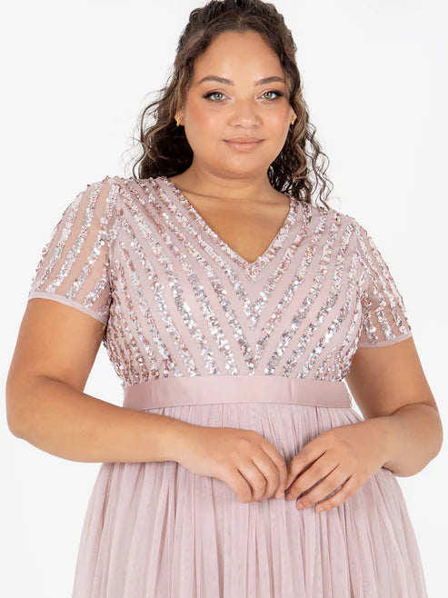 Maya Frosted Pink Stripe Embellished Maxi Dress