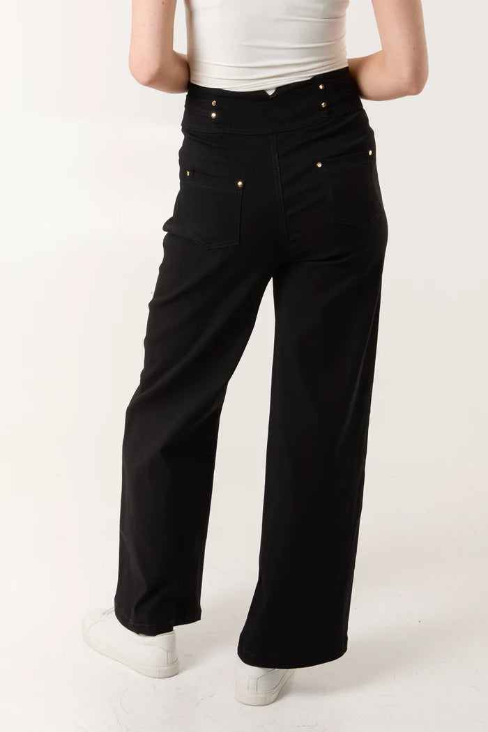 Wide Leg Jean Trousers In Black