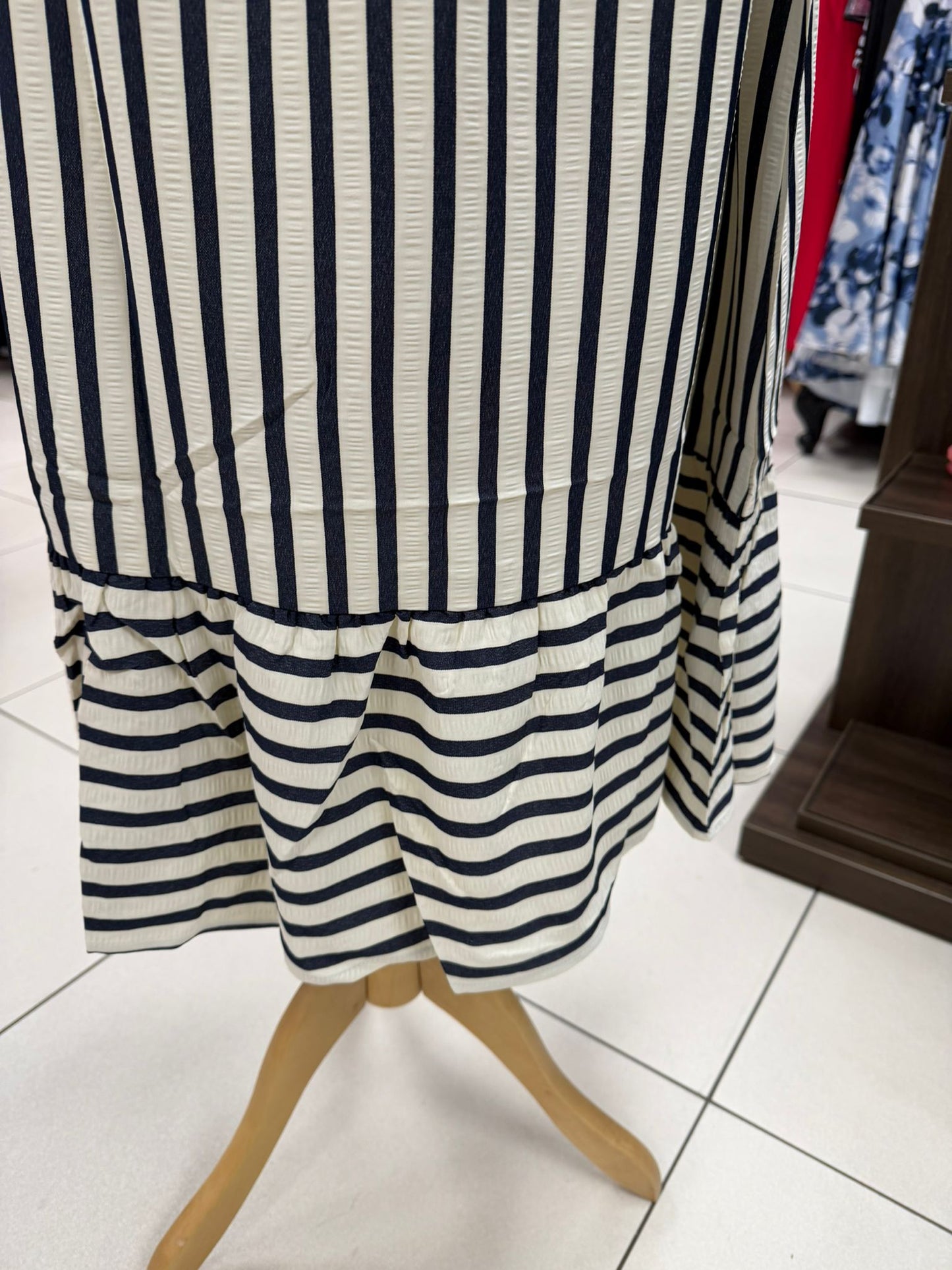 Square Neck Navy Stripe Midi Dress