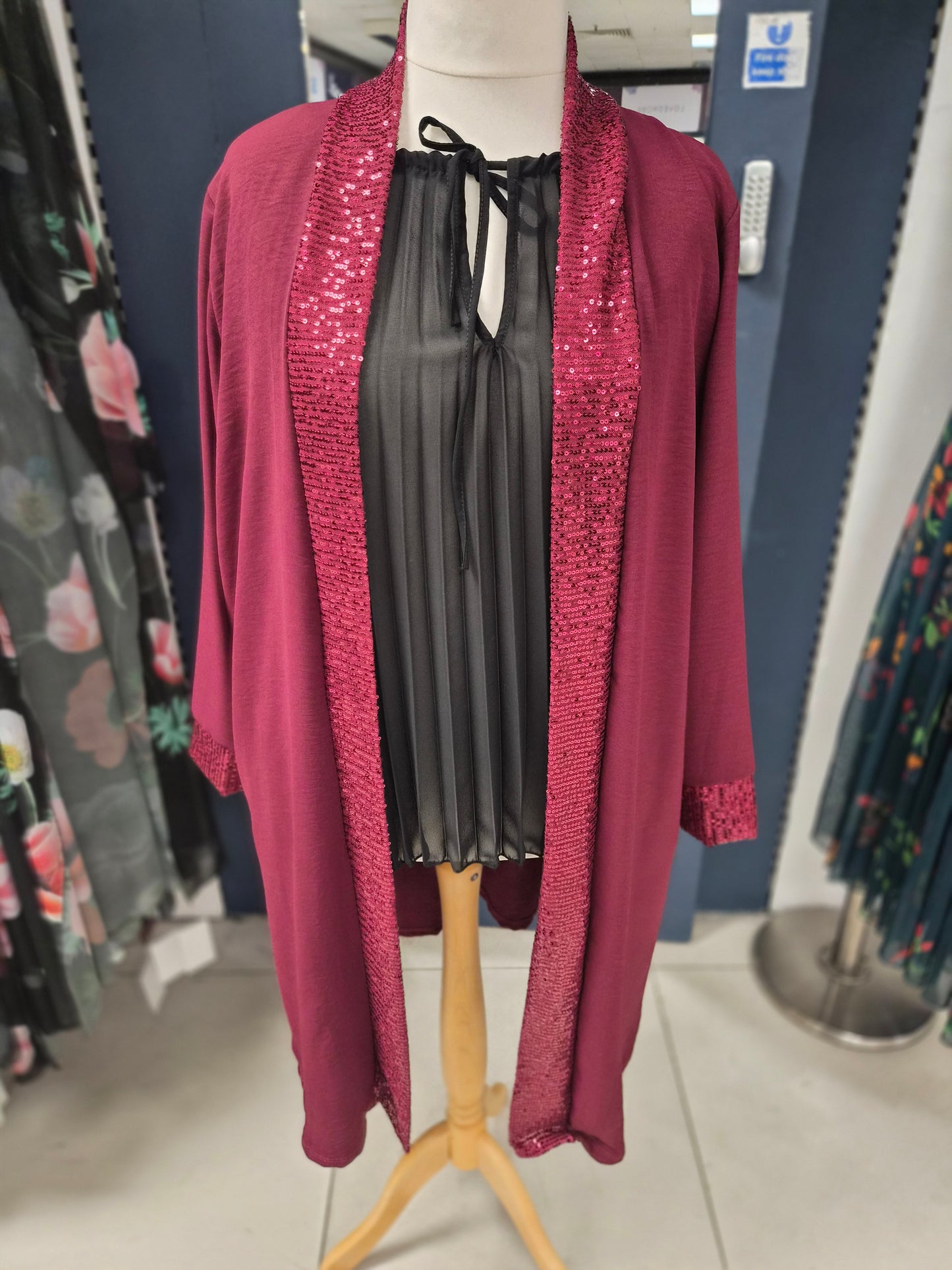 Long Sequin Kimono With Sparkle Trim