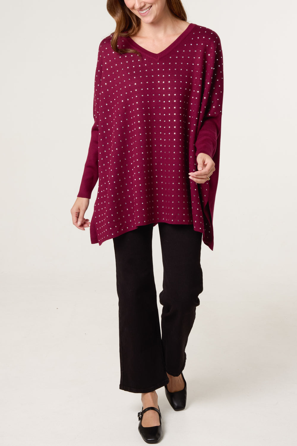 Diamante V Neck Relaxed Jumper