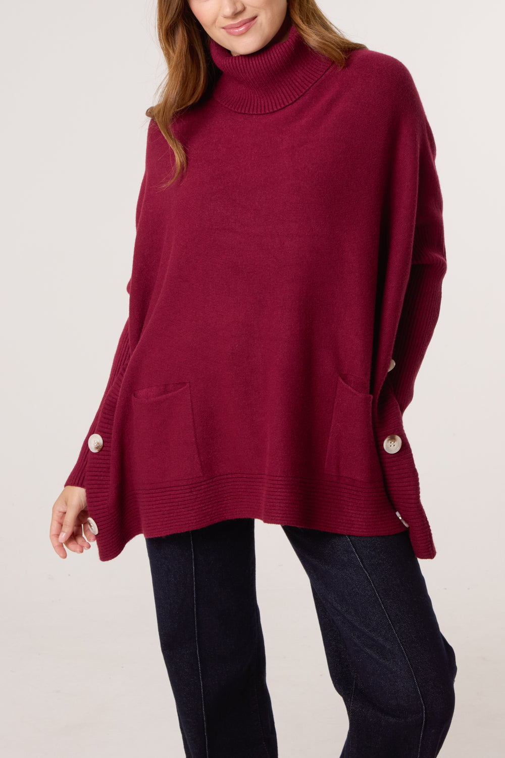 Side Button Roll Neck Knit Jumper