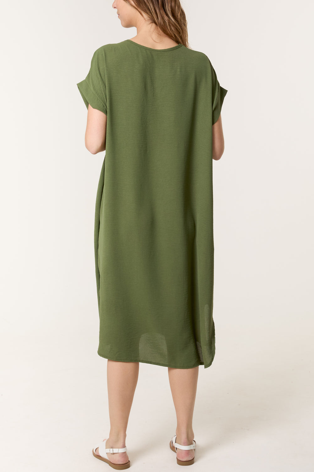 V Neck Short Sleeve Midi Dress