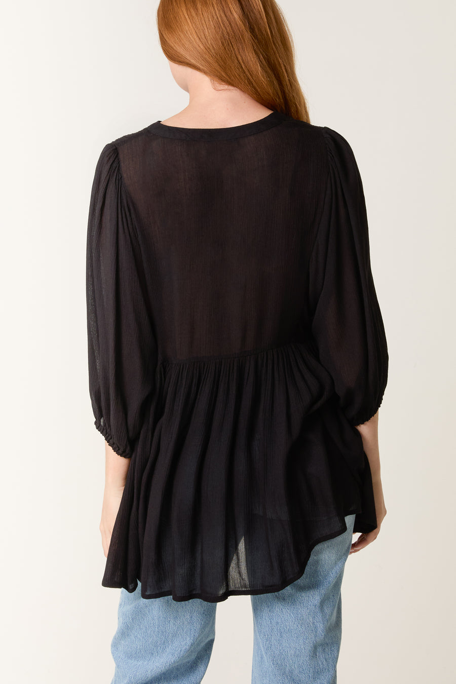 Open Collar Smock Tunic Top