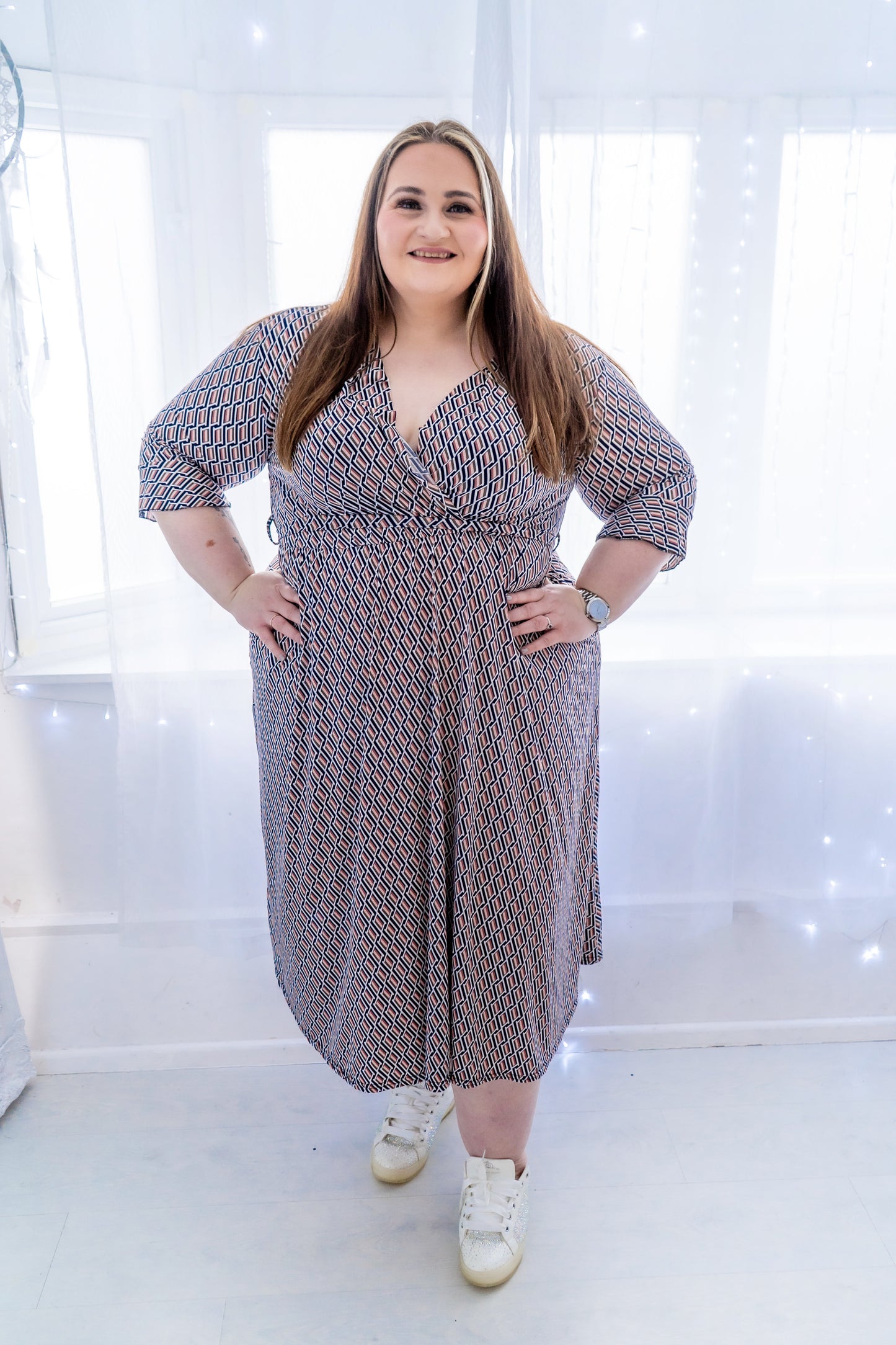 Wrap Dress With 3/4 Length Sleeve And Pockets