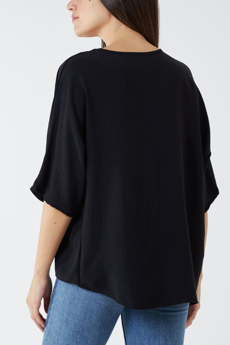V Neck Front Tie Hem Blouse