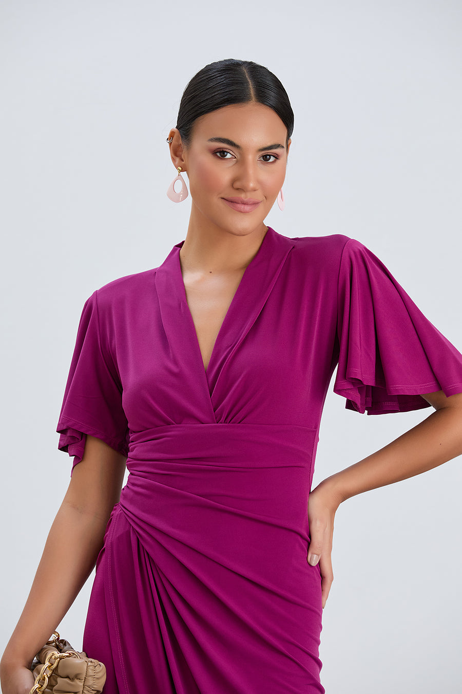 Forever Angel Sleeve Fuchsia Dress