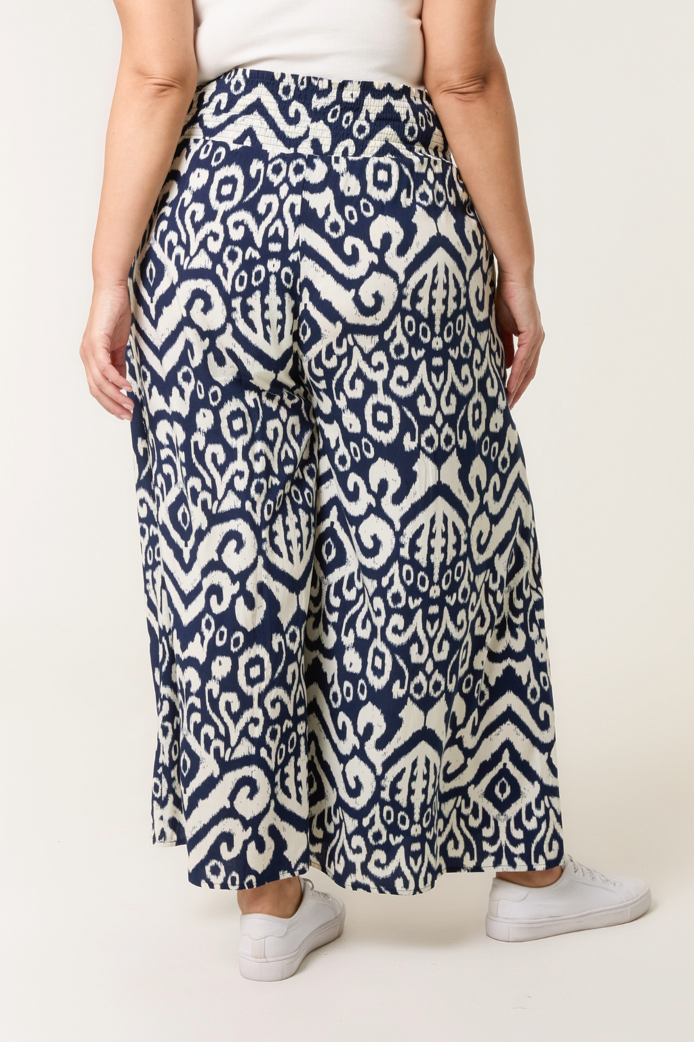Shirred Waist Wide Leg Trousers