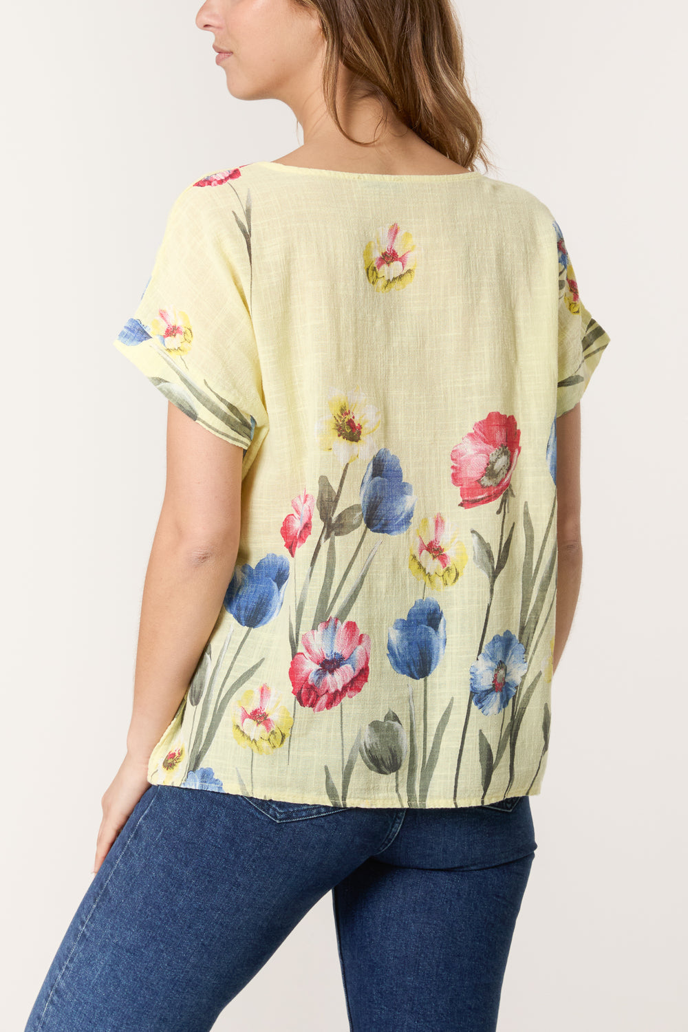 Short Sleeve Cotton Top With Poppies