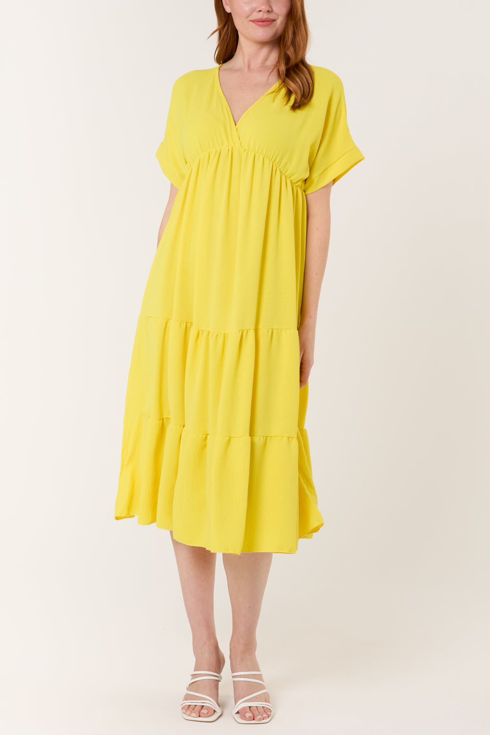 V-Neck Tiered Midi Dress