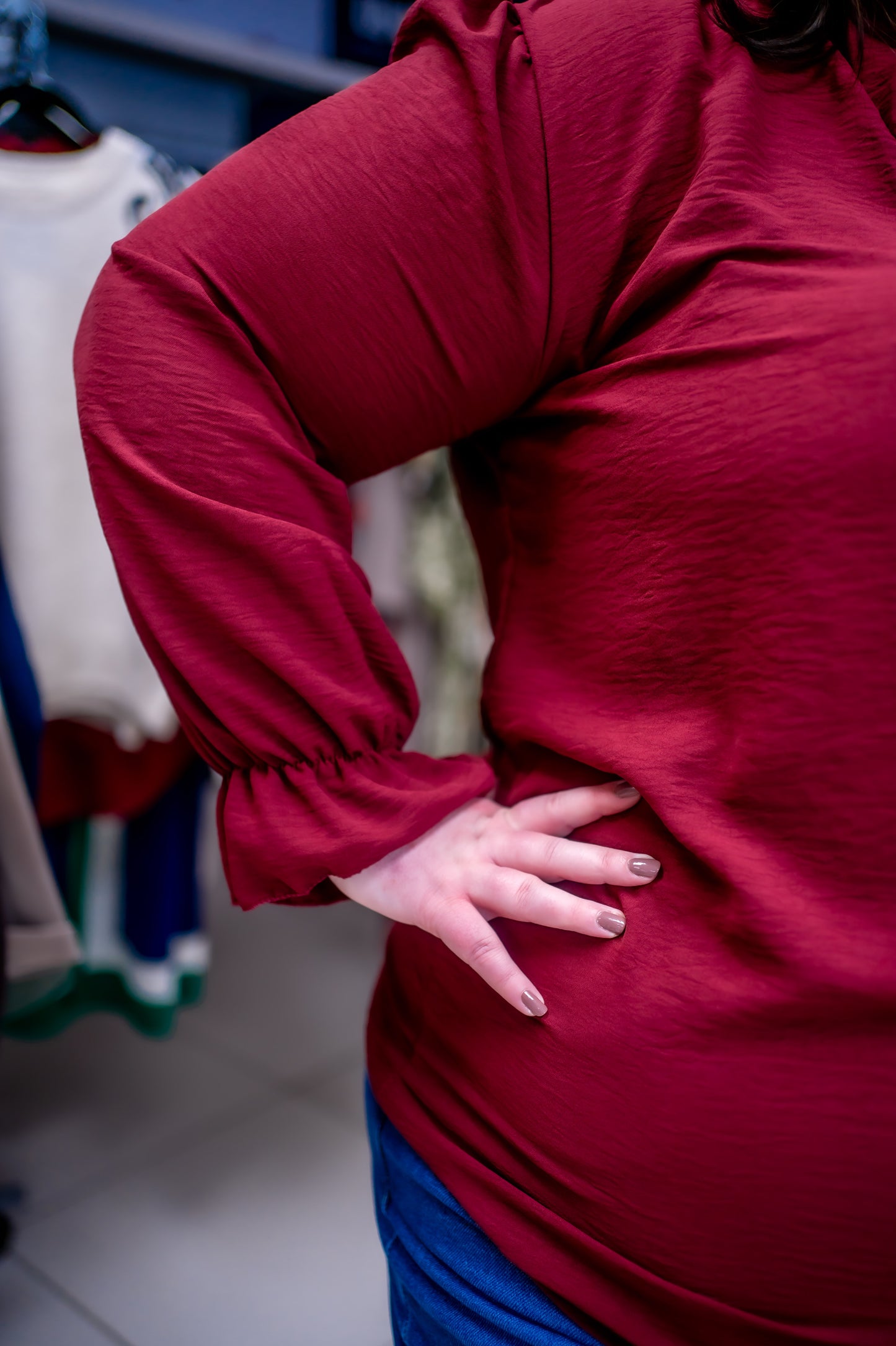 Collarless Frill Sleeve Blouse