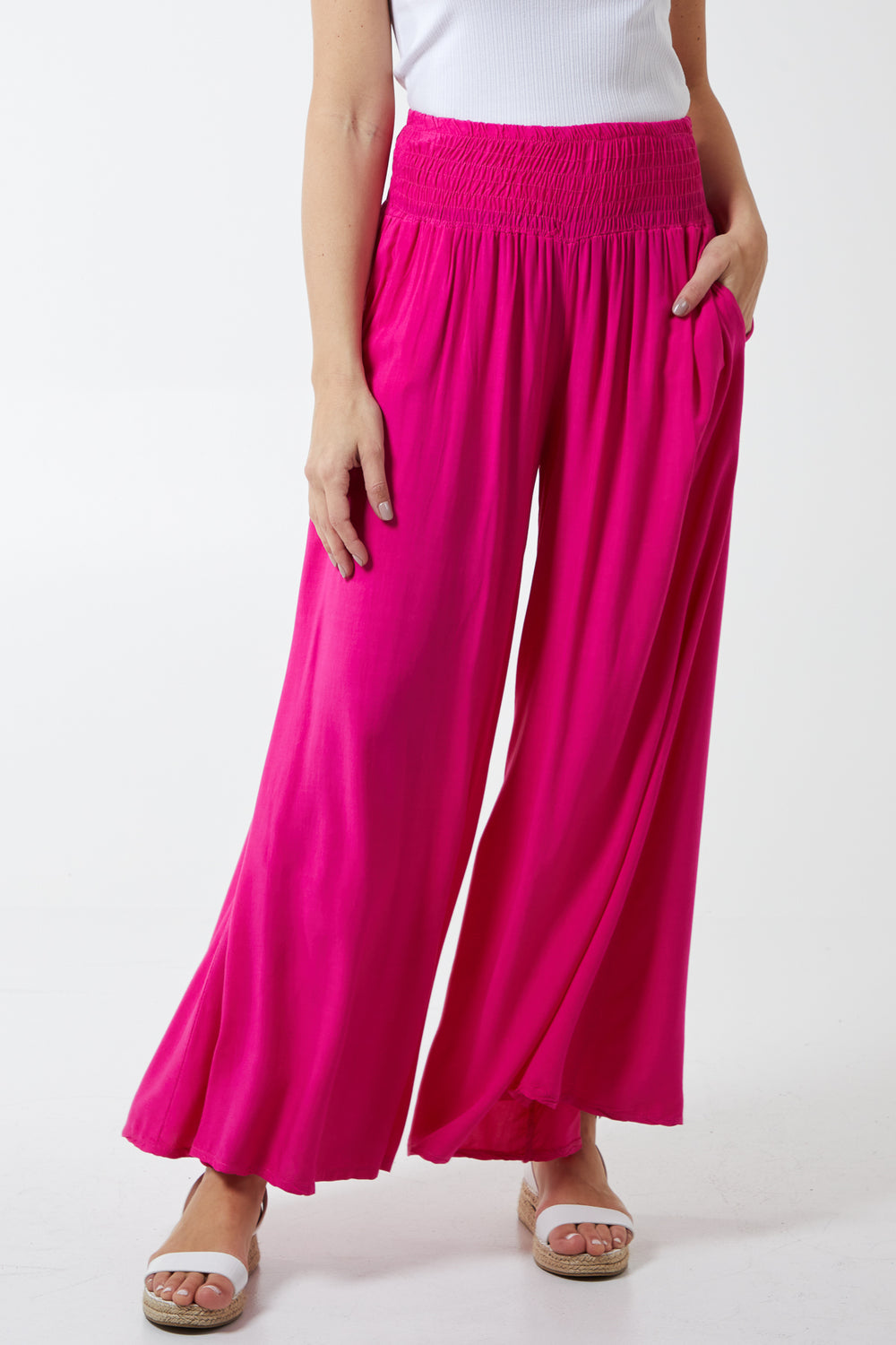 Shirred Deep Waist Wide Leg Culottes