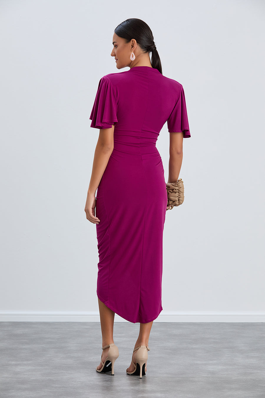 Forever Angel Sleeve Fuchsia Dress