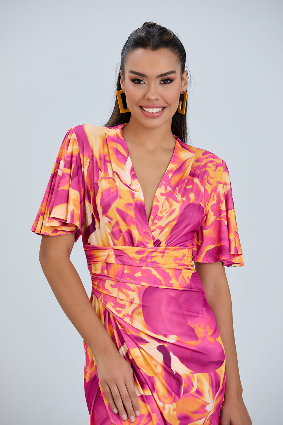 Forever Angel Sleeve Orange Abstract Dress