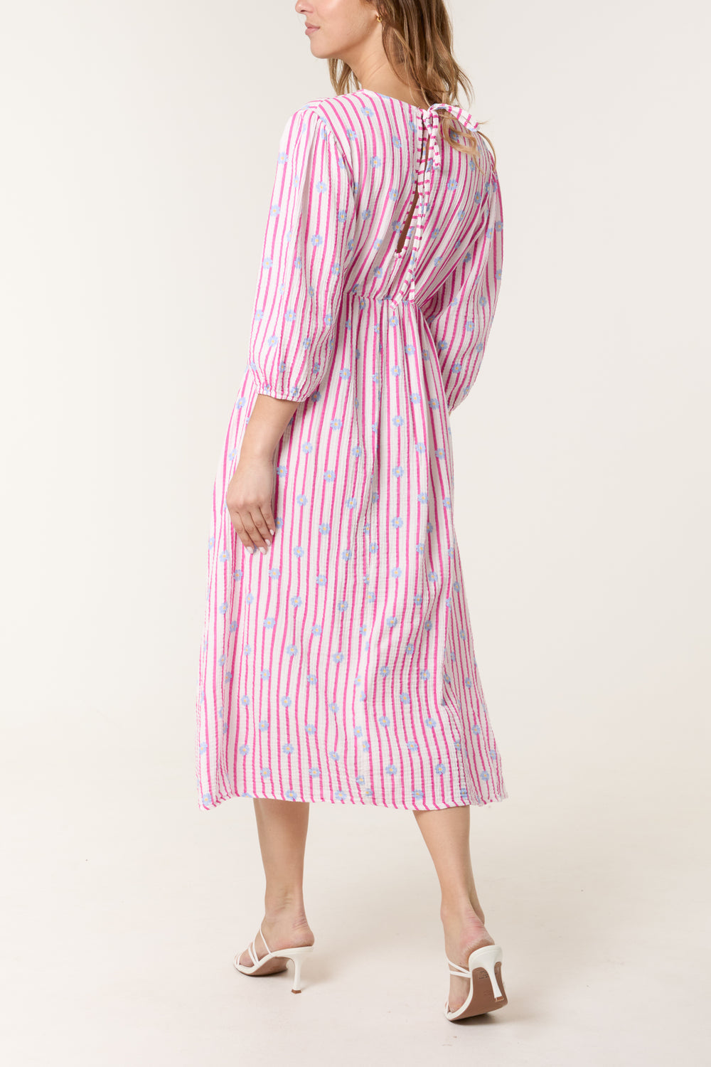 Daisy Stripe Cheesecloth Midi Dress
