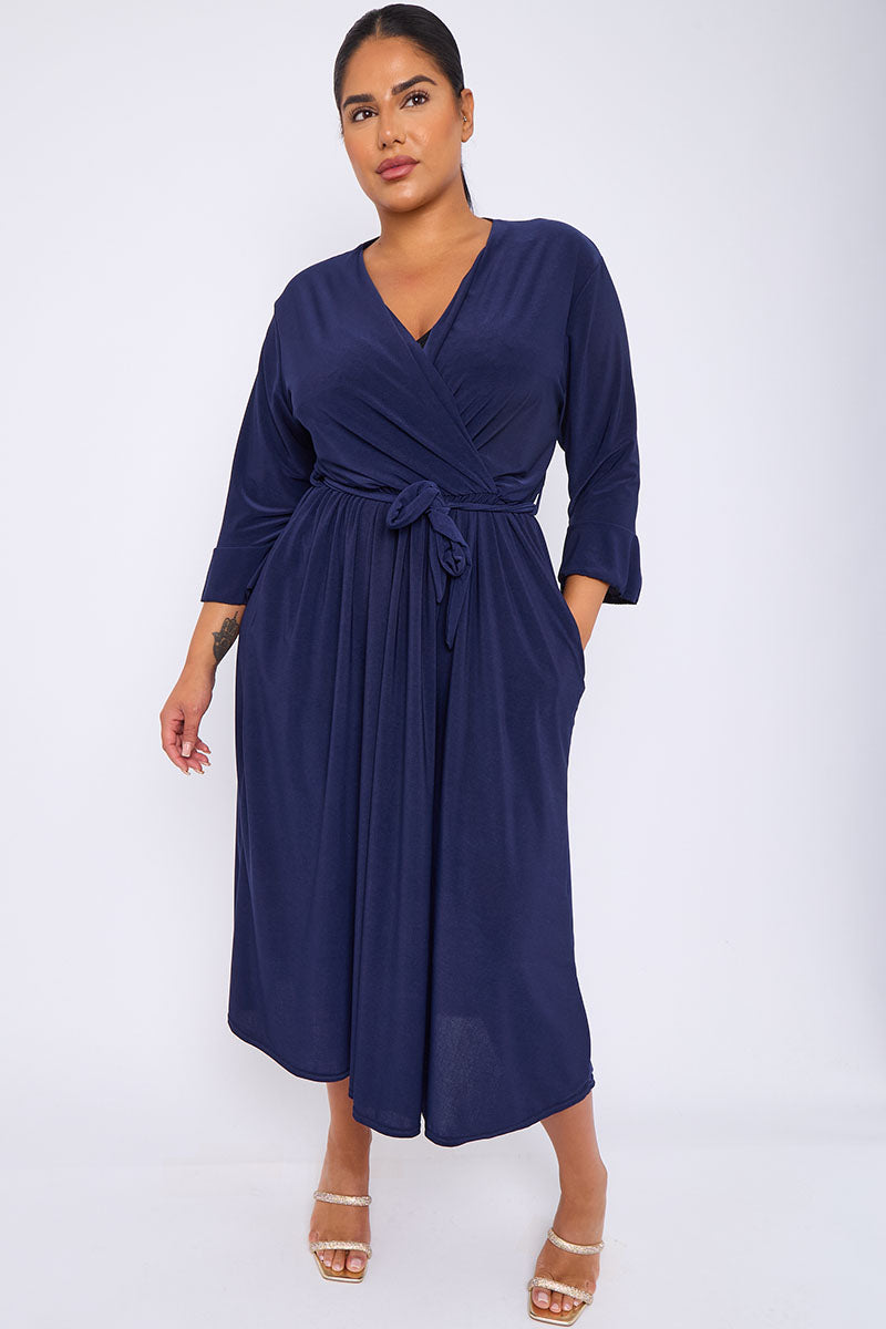 Wrap Dress With 3/4 Length Sleeve And Pockets