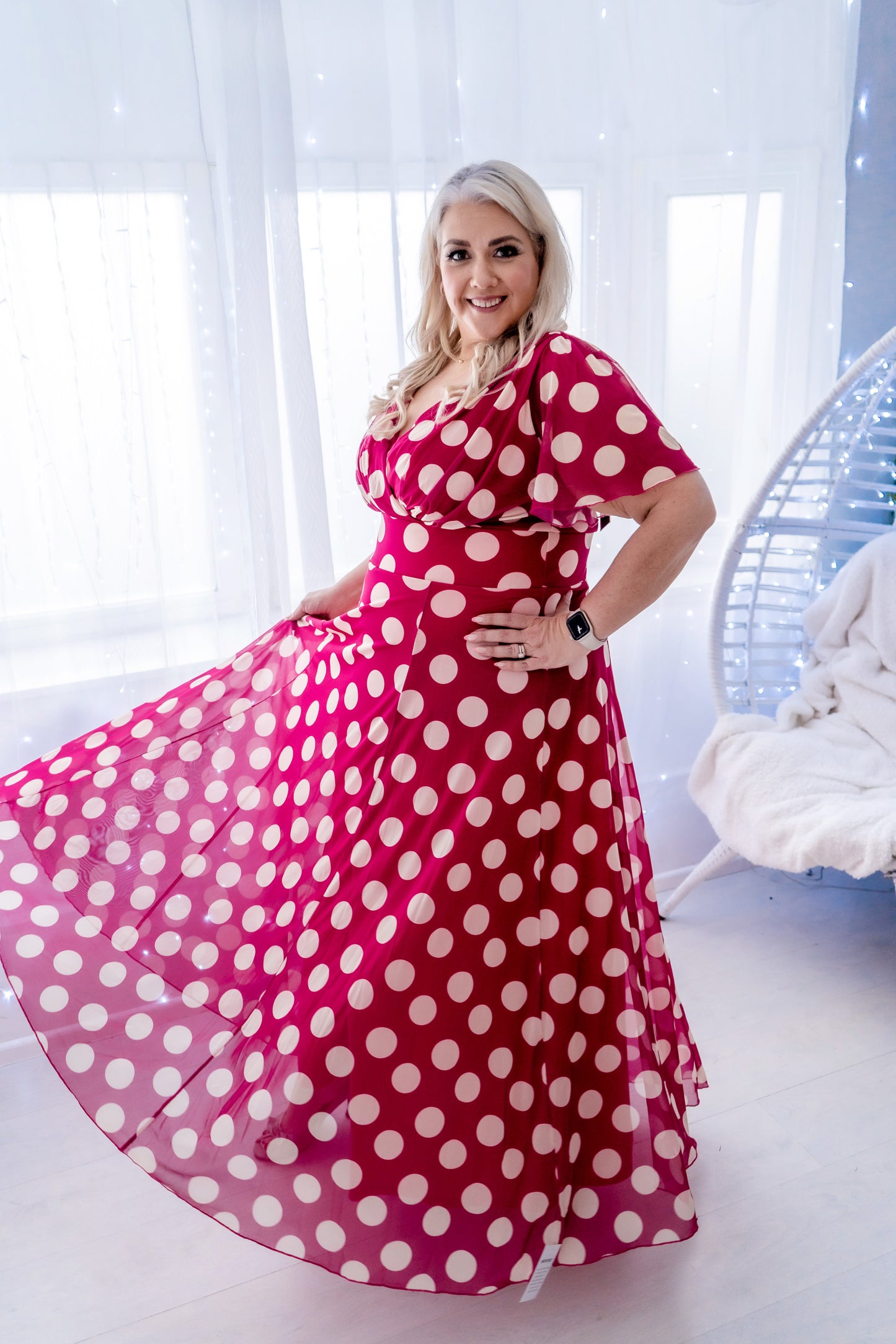 Scarlett & Jo Isabelle Cerise Cream Lollidot Maxi Dress