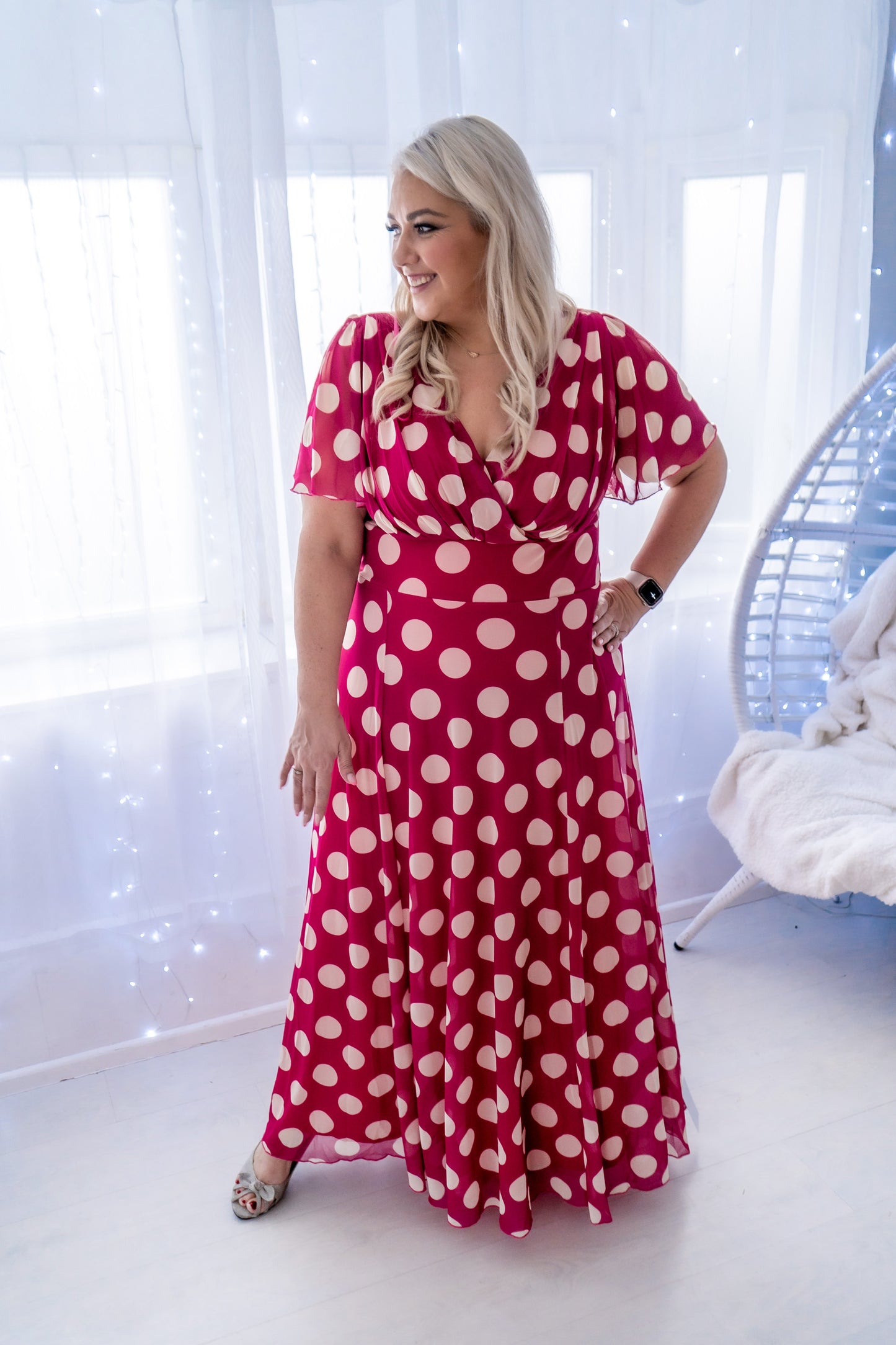 Scarlett & Jo Isabelle Cerise Cream Lollidot Maxi Dress
